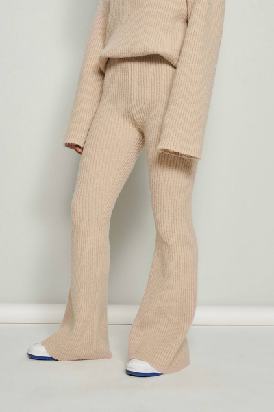 J.nna Ribbed-knit Straight-leg Pants In Beige