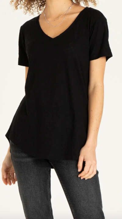 Another Love Valentina Slub V Neck In Black