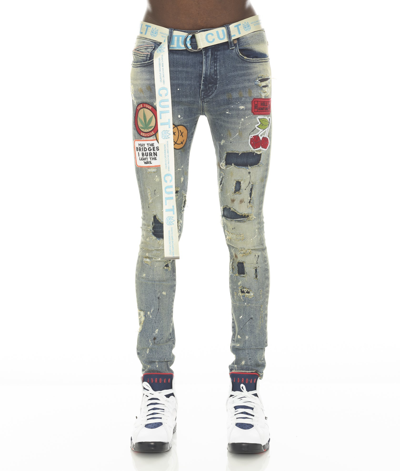 CULT OF INDIVIDUALITY PUNK SUPER SKINNY STRETCH W/BEET RED BELT IN PRIMO