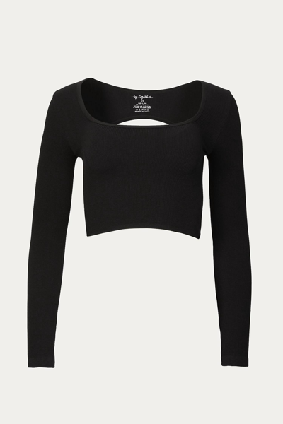 By Together Cropped Open-back Stretch-ribbed Top In Black