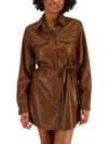 KIT & SKY WOMENS FAUX LEATHER SNAP FRONT SHIRTDRESS