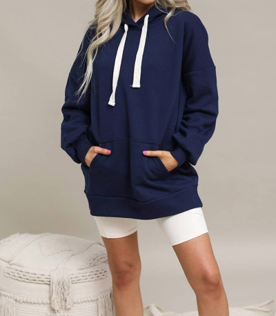 Zenana Luxe Hoodie Sweatshirt In Navy In Blue