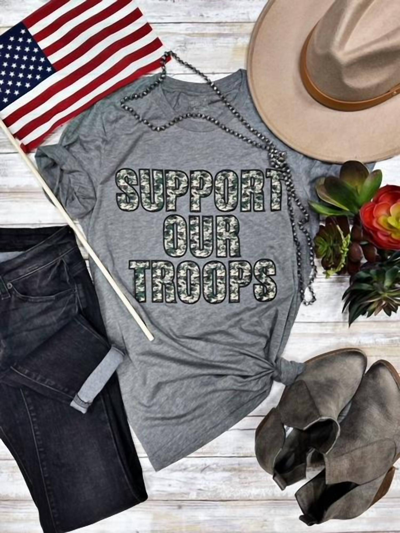 Texas True Threads Camouflage Support Our Troops Tee In Grey
