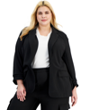 BAR III TRENDY PLUS SIZE NOTCH-COLLAR RUCHED-SLEEVE BLAZER, CREATED FOR MACY'S