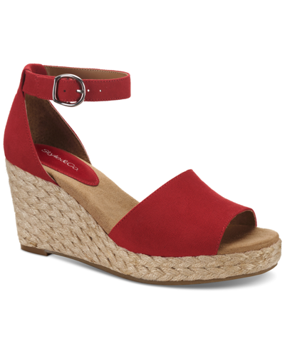 Style & Co Women's Seleeney Wedge Sandals, Created For Macy's In Red Micro