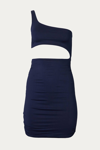 MELODY FASHION ONE-SHOULDER RUCHED CUTOUT MINI DRESS IN NAVY