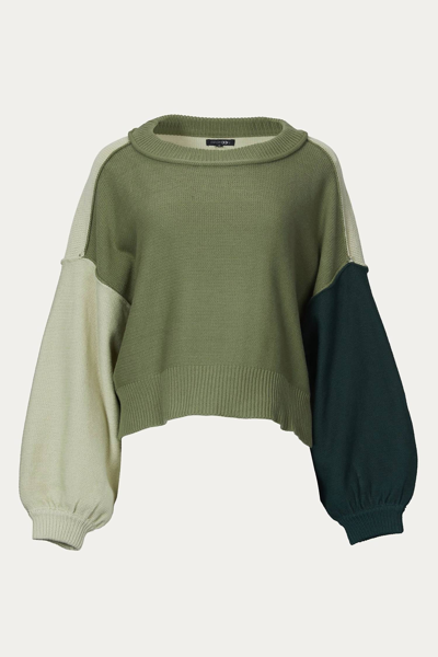 Papermoon Heather Exposed-seam Colorblocked Sweater In Green
