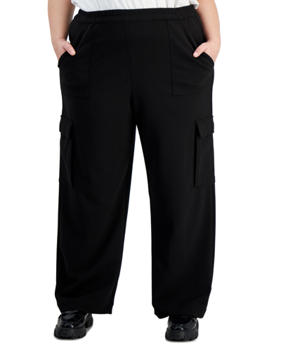 Bar Iii Trendy Plus Size Knit Cargo Trousers, Created For Macy's In Deep Black