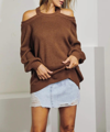 J.NNA CROSS-BACK COLD-SHOULDER SWEATER IN BROWN