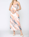 FATE TIE DYE MAXI SLIP DRESS IN SALMON AND TEAL
