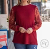 SOUTHERN GRACE DON'T MESH WITH ME TOP WITH FLORAL LONG SLEEVE TOP IN RED