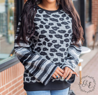 Southern Grace Forgetting You Long Sleeve Sweater In Grey Leopard