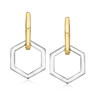 Rs Pure By Ross-simons Sterling Silver And 14kt Yellow Gold Geometric Convertible Hoop Drop Earrings