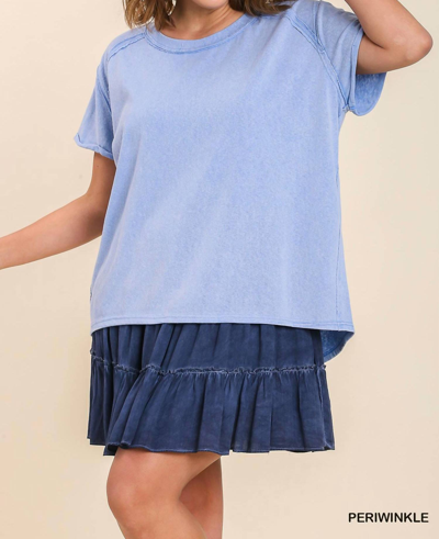 Umgee Mineral Wash Linen Blend Round Neck Short Sleeve T-shirt In Periwinkle In Blue