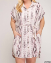She + Sky Snakeskin Button Down Plus Dress In Pink