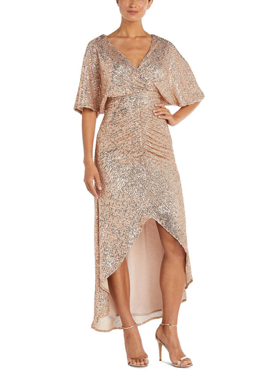 Nw Nightway Womens Sequined Tea-length Evening Dress In Gold