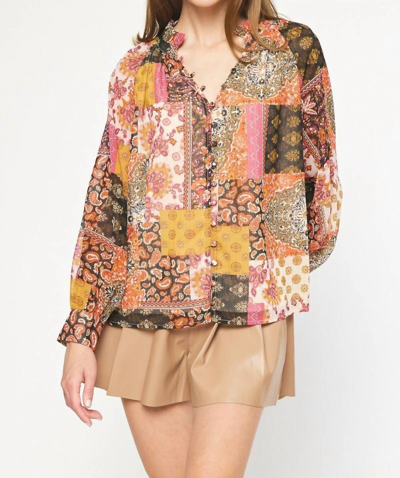 Entro Patchwork Long Sleeve Top In Paisley In Black