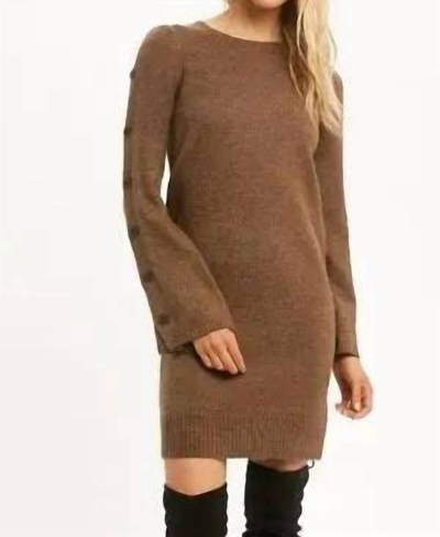 Mystree Farrah Button Sleeve Sweater Dress In Mocha In Brown