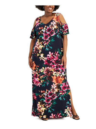 Connected Apparel Plus Womens Long Cold Shoulder Maxi Dress In Multi