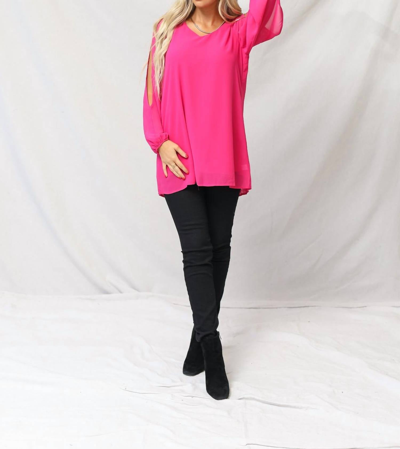 Zenana Meg Chiffon Slit Top In Hot Pink