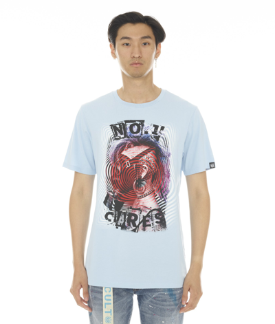 Cult Of Individuality-men Short Sleeve Crew Neck Tee "no1 Cares" In Baby Blue