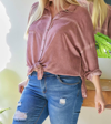 Davi & Dani Solid Button Down Long Sleeve Shirt - Plus In Blush In Gold
