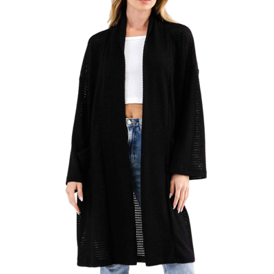 Cy Fashion Open Front Waffle Cardigan In Black