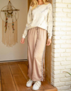 MYSTREE SIDE STRIPE SATIN STRAIGHT LEG PANTS IN WARM GREY