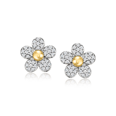 Rs Pure By Ross-simons Diamond Flower Earrings In 14kt Yellow Gold In Silver