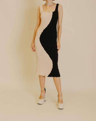 Aureum Smocked Colorblock Dress In Back/white In Multi