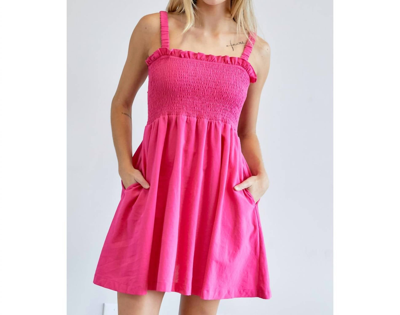 Davi & Dani Hot Pink Smocked Mini Dress