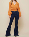 Saints & Hearts Overlap With Smocking Linen Top In Mustard In Yellow