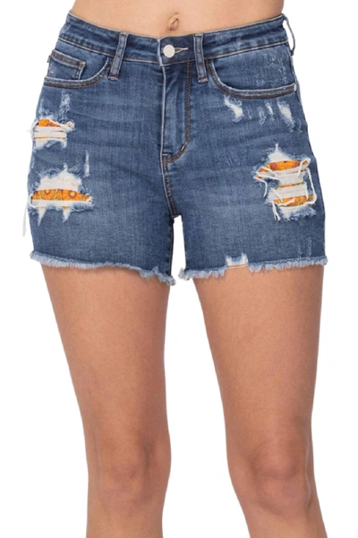 Judy Blue High Waisted Printed Pocket Lining Cut Off Shorts In Blue
