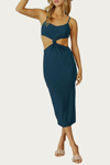 ENDLESS BLU. KNOTTED CUTOUT MIDI DRESS IN TEAL