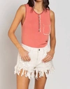 POL BUTTON FRONT TANK WITH LACE DETAIL IN WATERMELON PINK