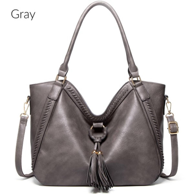Dani & Em Women's Envie Tassel Detail Handbag In Gray In Grey
