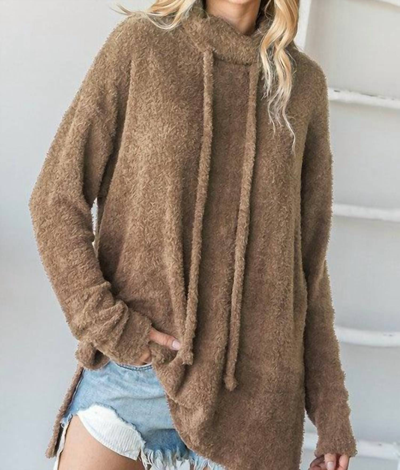 First Love Cowl Neck Sweater In Camel In Brown