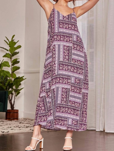 Emily Wonder Mixed Floral Print Maxi Dress In Violet In Purple