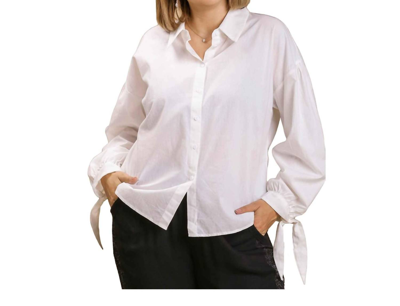 Umgee Button Top With Tie Sleeves In White