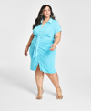 NINA PARKER TRENDY PLUS SIZE TIE-FRONT RUCHED SHIRTDRESS