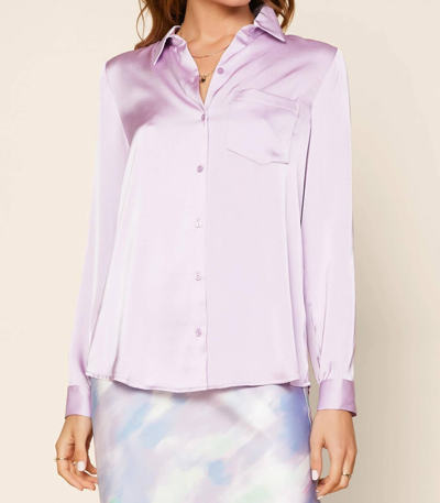Skies Are Blue Satin Button Down Shirt With Pocket In Purple