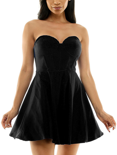 B Darlin Juniors Womens Bustier Ruffled Fit & Flare Dress In Black