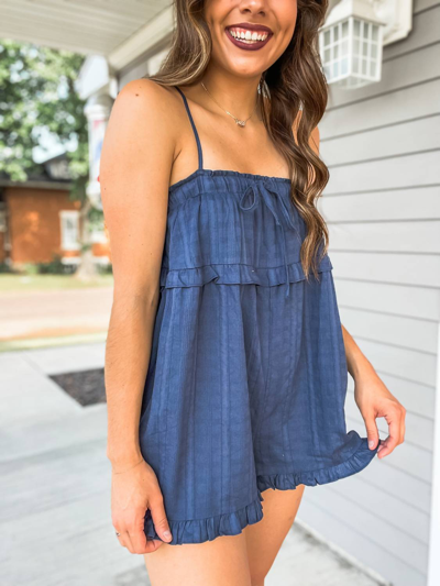 Very J Song Of The Summer Romper In Navy In Blue
