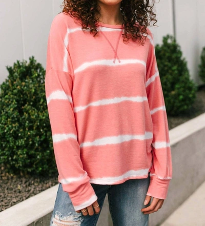 7th Ray Wave Of Stripes Top In Coral In Pink