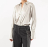 Twp Bessette Stretch Silk Button-up Blouse In Silver