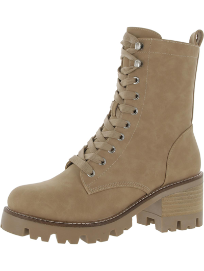 Dolce Vita Madey Womens Zipper Ankle Combat & Lace-up Boots In Beige