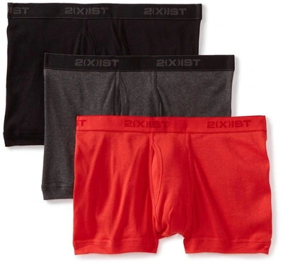 2(x)ist Men's Essential Range Boxer Brief 3-pack In Black/charcoal/red In Multi