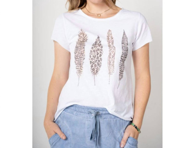 Look Mode Usa Feather Print T-shirt In White