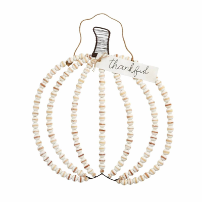 Mudpie Wood Bead Pumpkin Hanger In Natural In Neutral