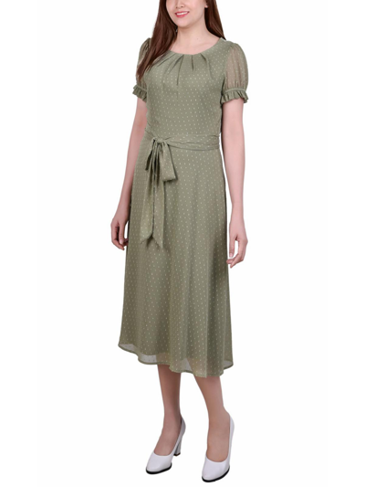 Ny Collection Petites Womens Belted Calf Midi Dress In Green